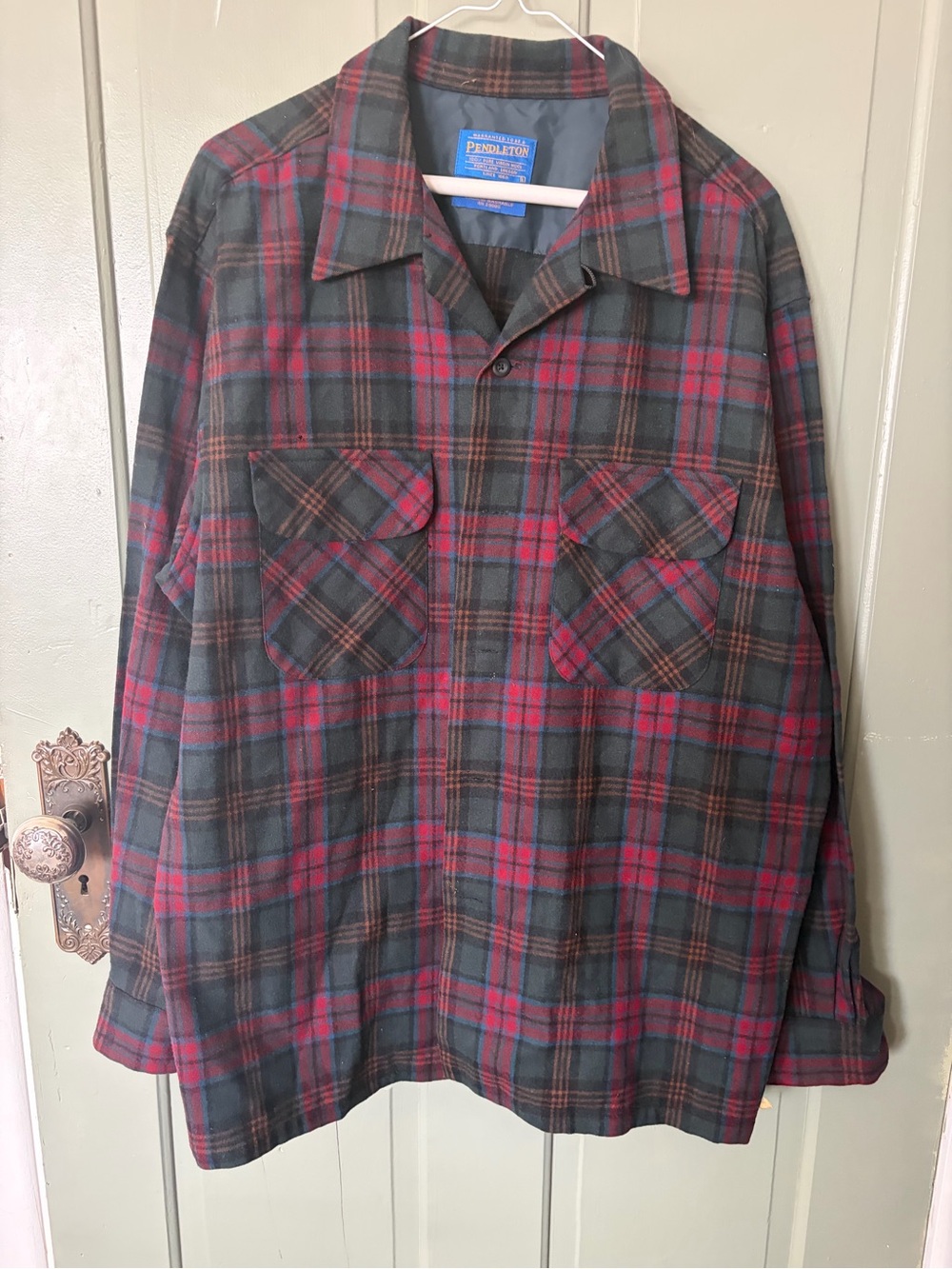 Pendleton Red and Green Plaid Wool Button-Front Shirt Jacket